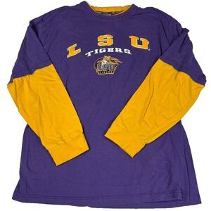 Vintage 2000s LSU Tigers Y2K Layer Long Sleeve Shirt Purple Gold Colosseum XL